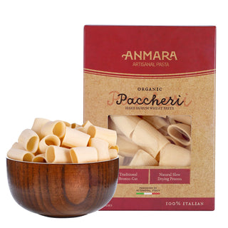 Anmara Artisanal Organic Paccheri Rigate – Premium Ridged Tube-Shaped Hard Durum Wheat Pasta (500g)