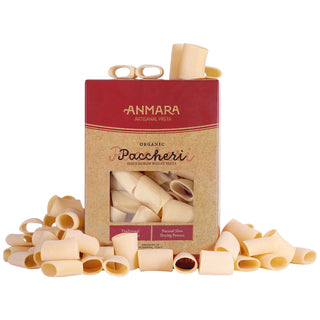 Anmara Artisanal Organic Paccheri Rigate – Premium Ridged Tube-Shaped Hard Durum Wheat Pasta (500g)