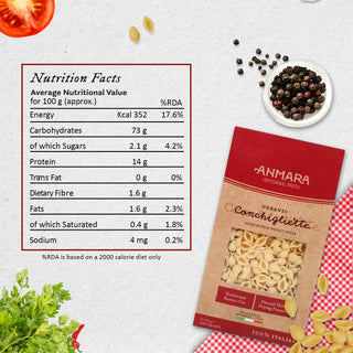 Anmara Artisanal Organic Conchigliette Pasta nutrition's