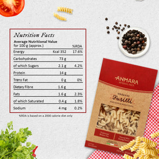 Anmara Artisanal Organic Fusilli Pasta Nutritions