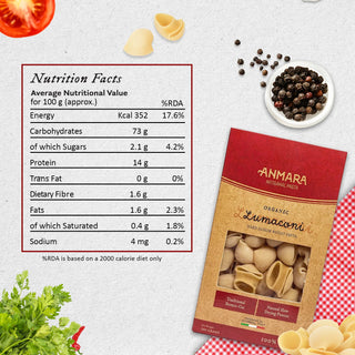 Anmara Artisanal Organic Lumaconi Pasta Nutritions