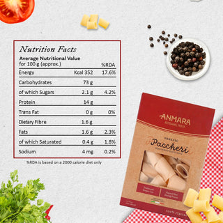 Anmara Artisanal Organic Paccheri Pasta Nutrition