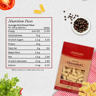 Anmara Artisanal Organic Elicoidali Pasta - Curved, Ridged Tube-Shaped Hard Durum Wheat Pasta (500g)