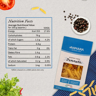 Anmara Artisanal Gluten-Free Pennete Pasta Nutrition