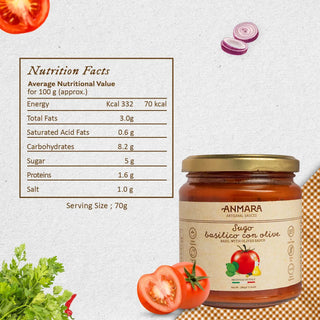 Olive & Basil Sauce | Italian Artisanal Sauce | Gluten-Free Vegan Sauce with Black Olives & Fresh Basil (280 gm)