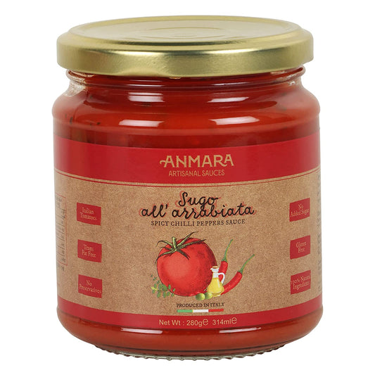 Anmara Artisanal Pasta & Pizza Sauce – Italian Arrabiata Spicy Chilli peppers Sauce (Made With Extra Virgin Olive Oil)-314ML