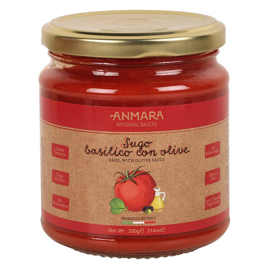 Anmara Artisanal Pasta & Pizza Sauce – Italian Basil With Olives Sauce- 314ML