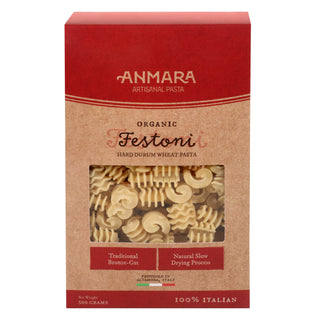 Anmara Artisanal Organic Festoni – 100% Italian Hard Durum Wheat Pasta with Wide, Rippled Cuts (500g)