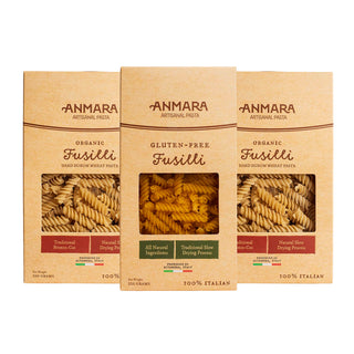 Organic Fusilli Pasta – 2 x 500g + Gluten-Free Fusilli (250g) | Anmara Artisanal Italian Pasta Selection | Special Combo Deals