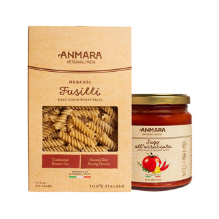 Organic Fusilli Pasta (500g) with Arrabiata Sauce (280g) | Anmara Artisanal Pasta and Sauce | Special Combo Deals