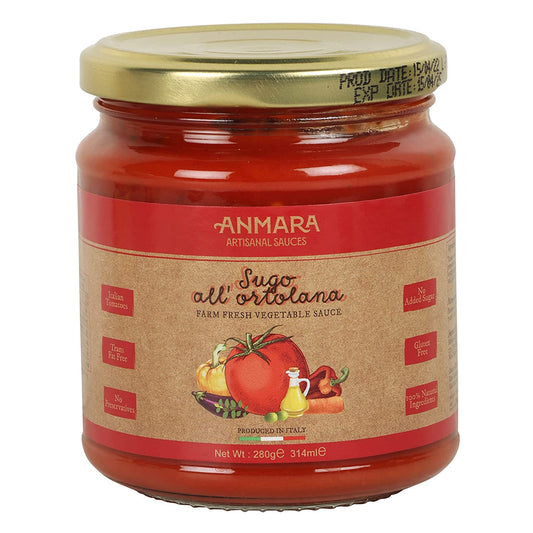 Anmara Artisanal Pasta & Pizza Sauce – Italian Ortolana Farm Fresh Vegetable Sauce (Made with Extra Virgin Olive Oil) -314ML