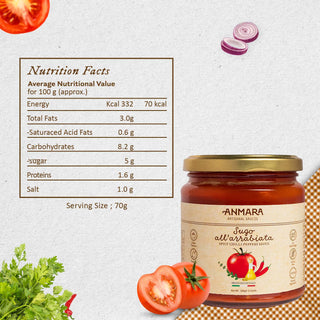 Anmara Artisanal Arrabiata Sauce | Spicy Chilli, Gluten-Free, 100% Natural, Made with Extra Virgin Olive Oil (314 ML)