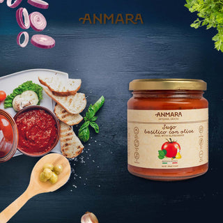 Anmara Artisanal Olive & Basil Sauce – Gluten-Free Vegan Sauce with Black Olives & Fresh Basil (314 ML)