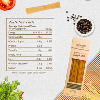 Anmara Artisanal Gluten-Free Spaghetti Pasta - Organic, GMO-Free Italian Long & Thin Cylindrical Pasta (250g)