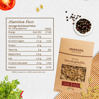 Anmara Artisanal Organic Conchigliette Pasta – Conch Shell-Shaped Hard Durum Wheat Pasta (500g)