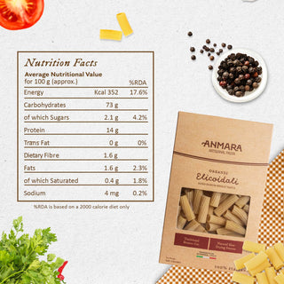 Anmara Artisanal Organic Elicoidali Pasta - Curved, Ridged Tube-Shaped Hard Durum Wheat Pasta (500g)