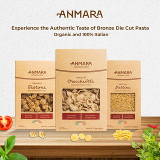 Anmara Artisanal Organic Paccheri Rigate – Premium Ridged Tube-Shaped Hard Durum Wheat Pasta (500g)