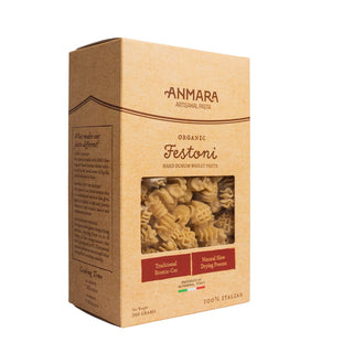 Anmara Artisanal Organic Festoni – 100% Italian Hard Durum Wheat Pasta with Wide, Rippled Cuts (500g)