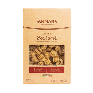 Anmara Artisanal Organic Festoni – 100% Italian Hard Durum Wheat Pasta with Wide, Rippled Cuts (500g)