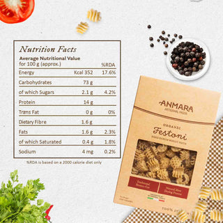 Anmara Artisanal Organic Festoni – 100% Italian Hard Durum Wheat Pasta with Wide, Rippled Cuts (500g)