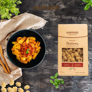 Anmara Artisanal Organic Festoni – 100% Italian Hard Durum Wheat Pasta with Wide, Rippled Cuts (500g)