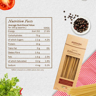 Anmara Artisanal Organic Fettuccine Pasta – Organic 100% Italian Hard Durum Wheat Pasta (500g)