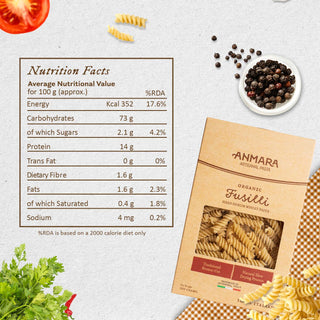 Anmara Artisanal Organic Fusilli Pasta - Spiral Shaped Italian Hard Durum Wheat Pasta (500g)