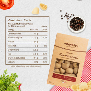Anmara Artisanal Organic Lumaconi Pasta - Large Ridged Shells Crafted from Hard Durum Wheat (500g)