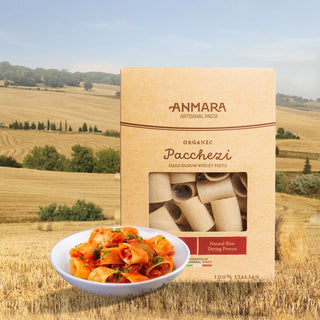 Anmara Artisanal Organic Paccheri Rigate – Premium Ridged Tube-Shaped Hard Durum Wheat Pasta (500g)