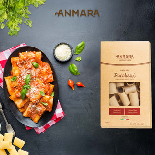 Anmara Artisanal Organic Paccheri Rigate – Premium Ridged Tube-Shaped Hard Durum Wheat Pasta (500g)