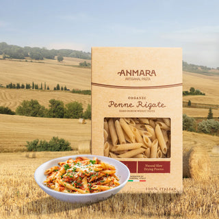 Anmara Artisanal Organic Penne Rigate Pasta - Hard Durum Wheat Tube-Shaped Pasta with Ridges (500g)