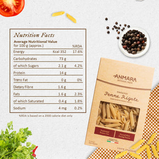 Anmara Artisanal Organic Penne Rigate Pasta - Hard Durum Wheat Tube-Shaped Pasta with Ridges (500g)