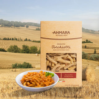 Anmara Artisanal Organic Torchietti Pasta - Twisted Bell-Shaped Italian Pasta, 100% Hard Durum Wheat (500g)