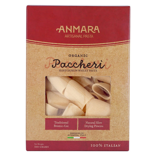 Anmara Organic Hard Durum Wheat Semolina Paccheri Pasta Traditional Bronze-Cut Rich in Fibre & Protein - 500GM