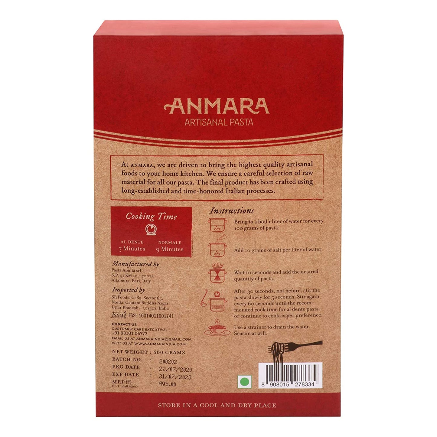 Anmara Artisanal Pasta, Organic Festoni, Hard Durum Wheat, 500 g